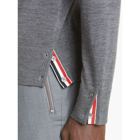 THOM BROWNE MEDIUM GREY FINE MERINO WOOL 4-BAR CREW NECK PULLOVER - Picture 3 of 10